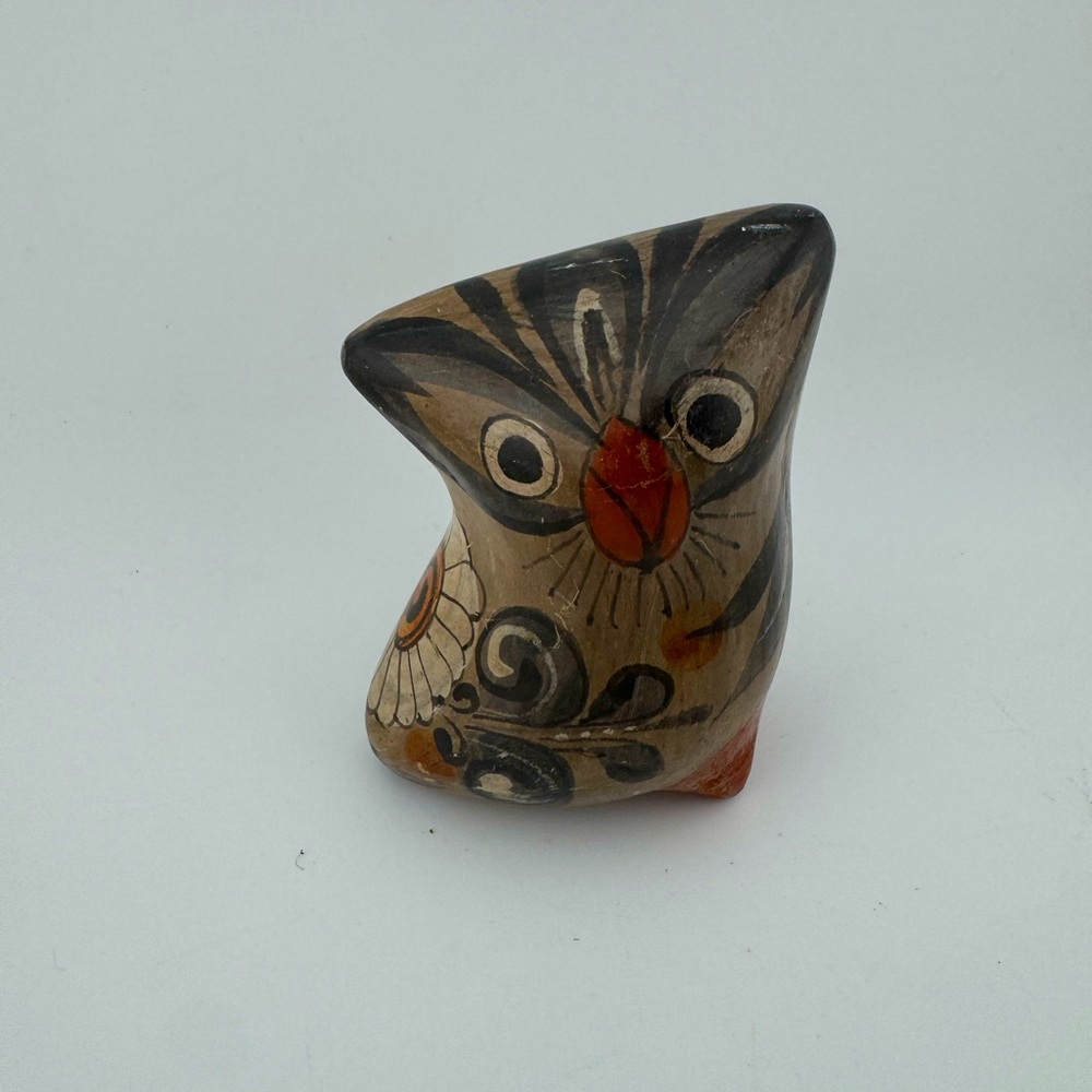 Mexican Pottery Handcrafted Owl Bird Figurine -‎ Multicolor